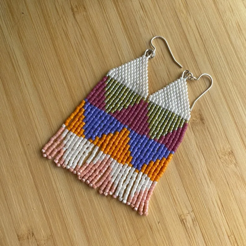 

Серьги ручной работы из бисера с геометрией, оригинальные треугольные серьги в богемном стиле с градиентом цвета, ручная работа, ретро серьги из бисера с кисточками для женщин