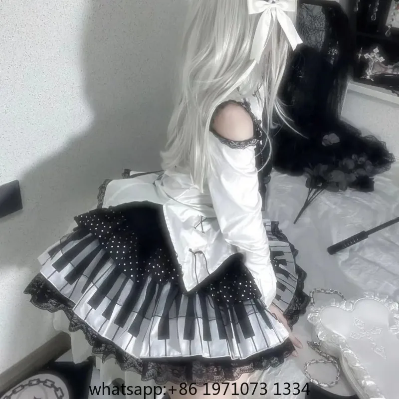 Spicy Girl Punk Middle Black and White Piano Key Polka Lace Short Skirt Dutch Piano Cake Skirt