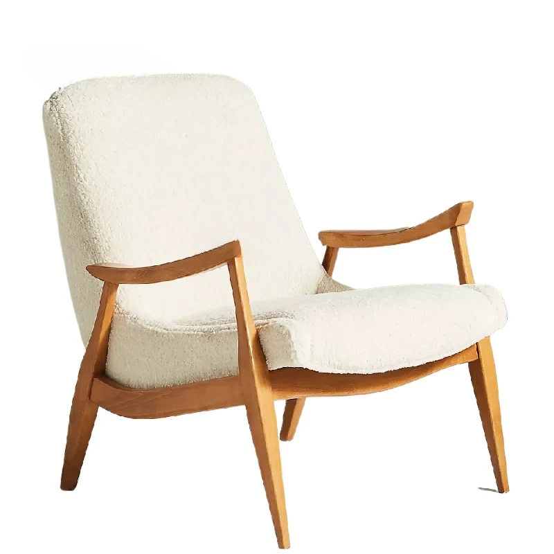 

Nordic Solid Wood Single-Seat Sofa Chair Hotel Living Room Backrest Leisure Chair Bed & Breakfast Fabric Chair