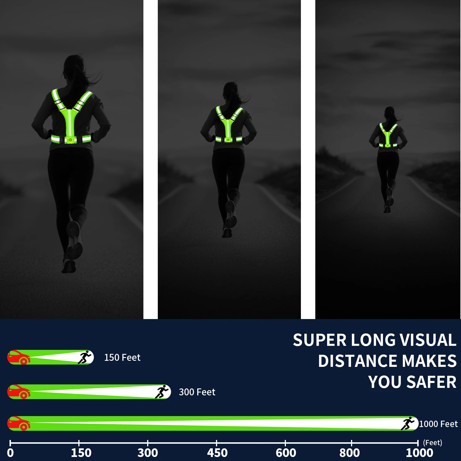 Gilets de sécurité réfléchissants réglables, tissu de course Rechargeable haute visibilité pour coureurs de nuit en plein air, cyclisme, Sports