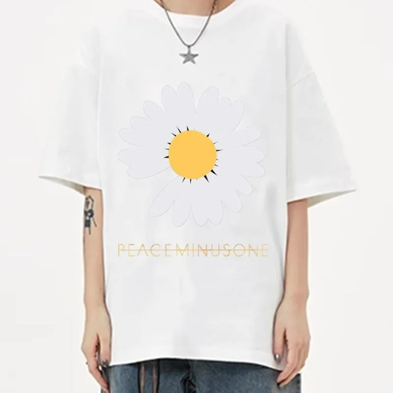 G-Dragon-Peaceminusone T Shirt Women Couple Clothes Short Sleeve Collar Fashion Man Cotton Summer Sporty