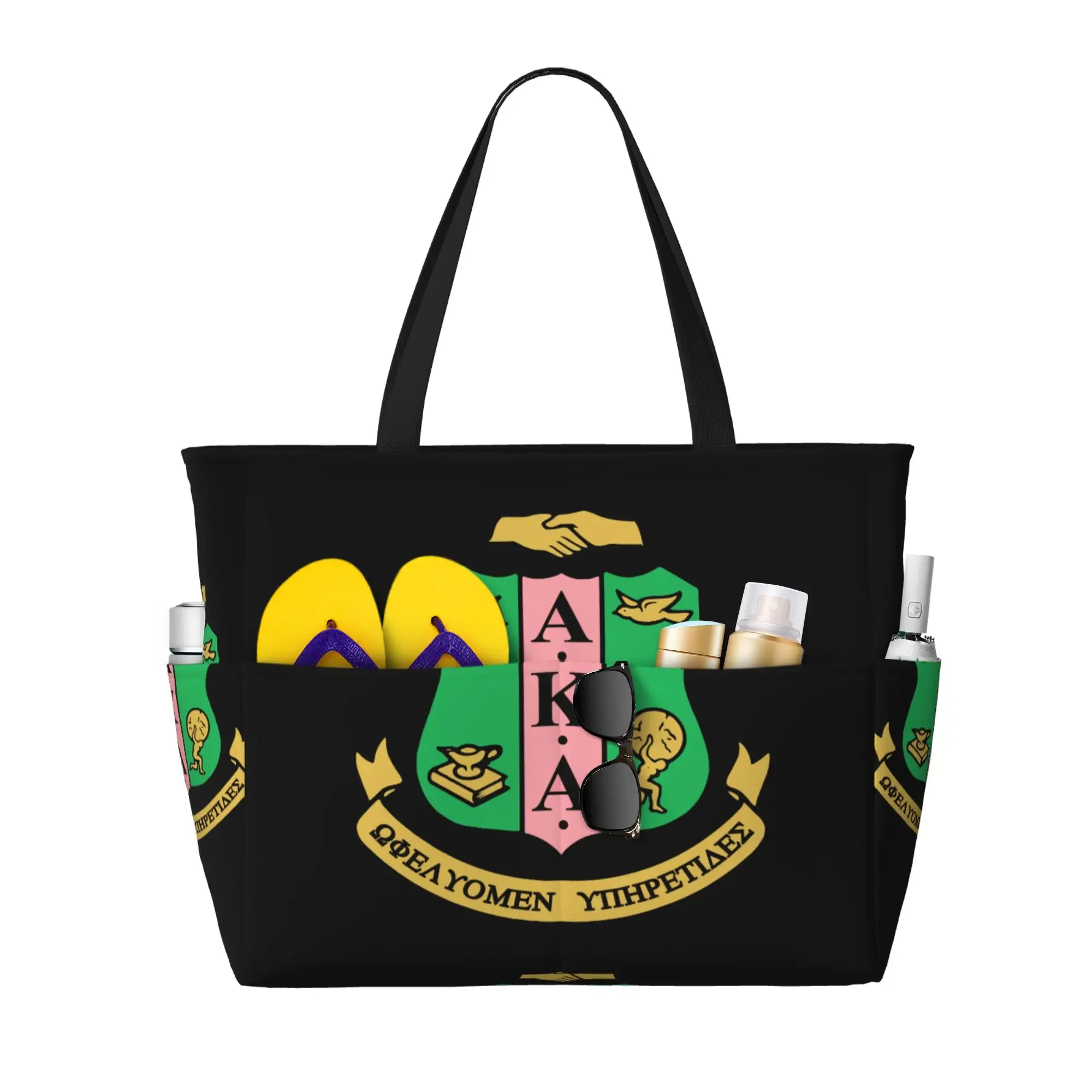 

Большая водонепроницаемая пляжная сумка AKA Sorority для женщин, пескозащитная сумка для бассейна, сумка-тоут с застежкой-молнией и карманами для спортзала, путешествий, отдыха