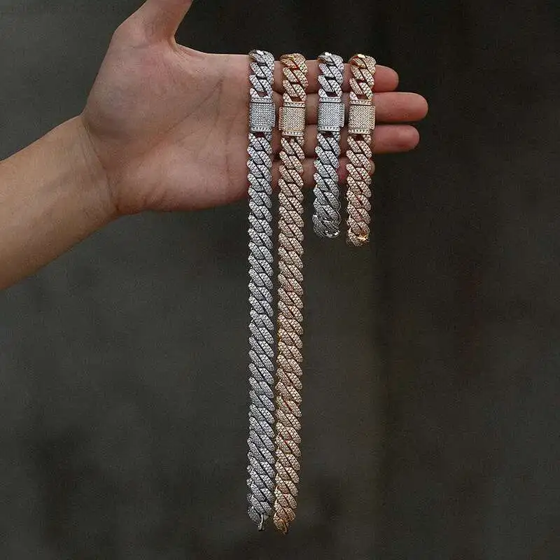 

Thick 14mm Bust Down Jewelry 925 Sterling Silver Full Bling Vss Moissanite Cuban Link Chain Necklace