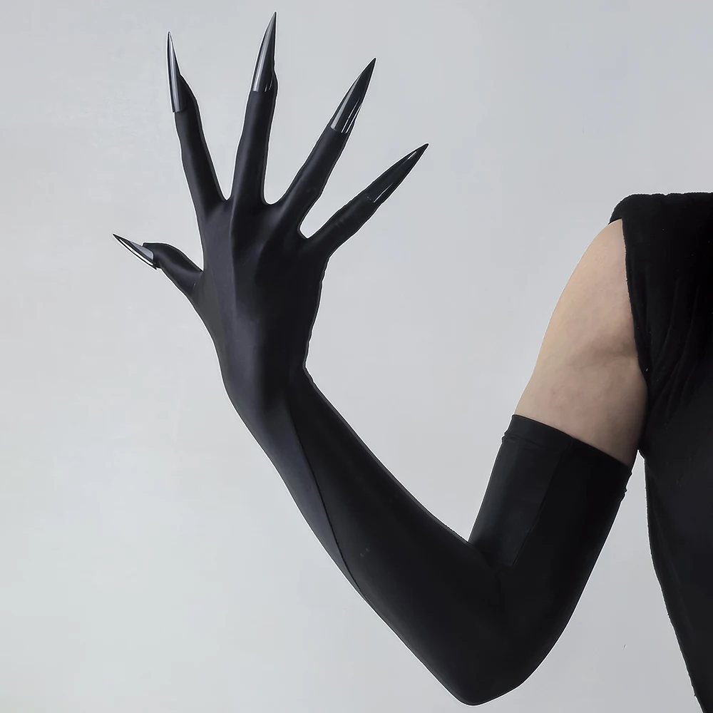 50cm Öl-Pfoten-Handschuhe mit Krallen Sexy Schwarze Hochelastische Glänzende Rollenspiel-Clubwear Weiche Glatte Party-Cosplay-Bühnen-Performance – Detail 6