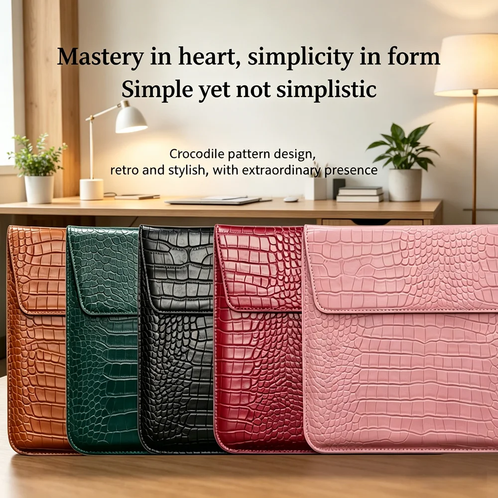 11 13 15 Inch Crocodile Embossed Laptop Case, Horizontal Lightweight Sleeve for MacBook Pro Air Lenovo Notebook,black red