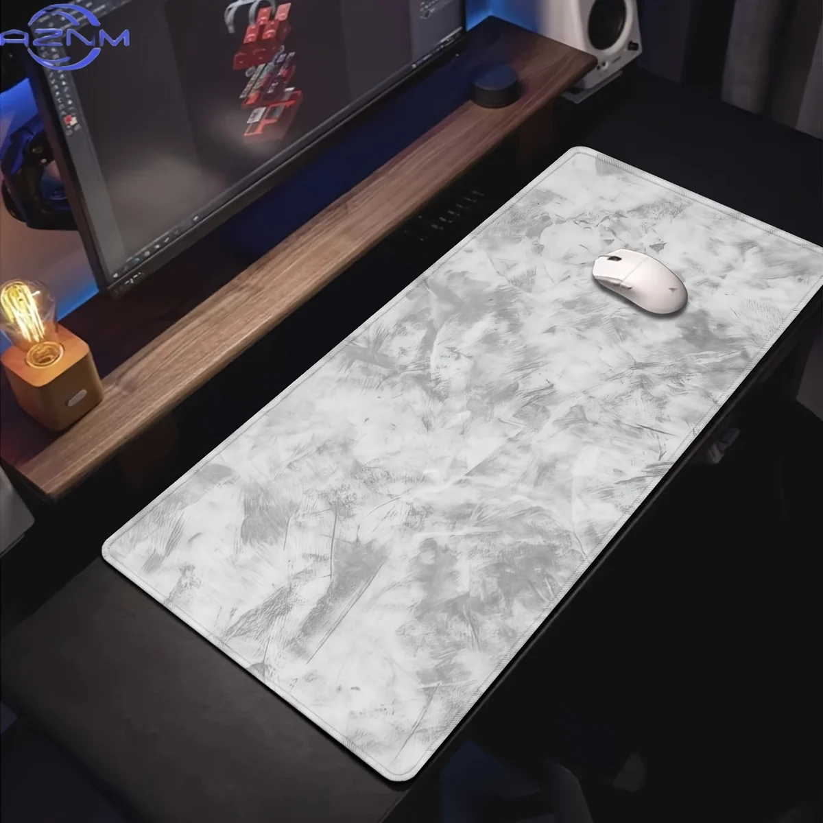 Sleek Grey Abstract Texture Printed Mouse Pad Extra Large Soft Rubber Desk Pad Modern Minimalist Aesthetic Gaming Keyboard Mat
