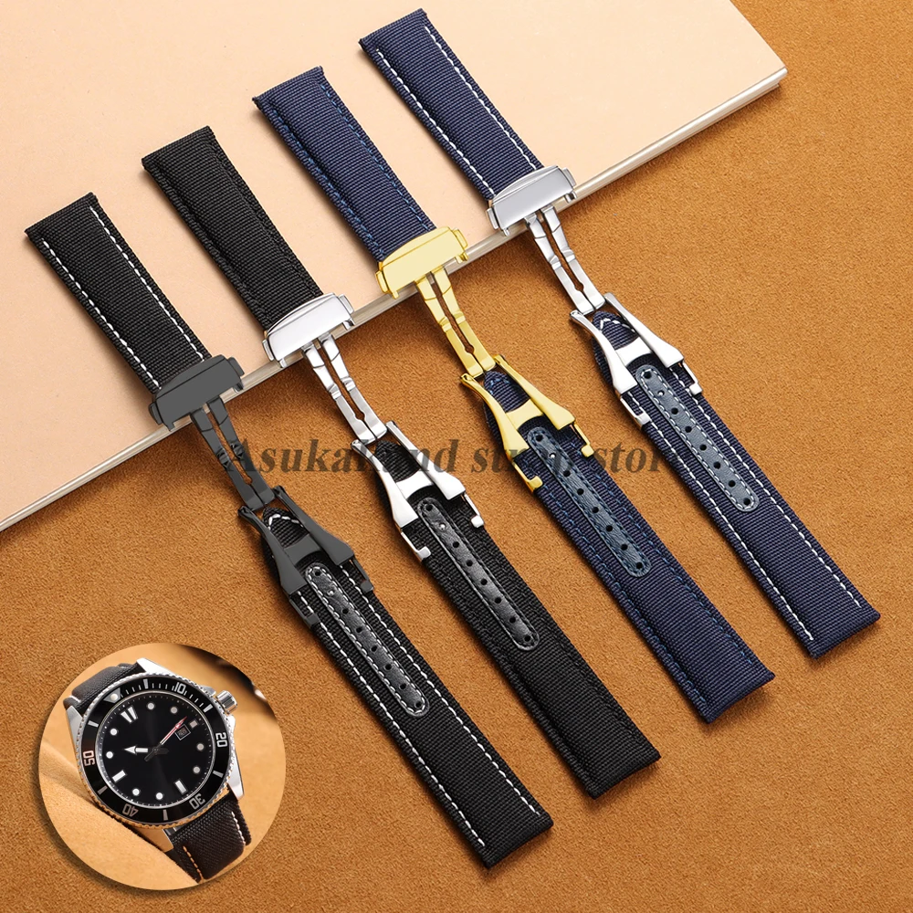 Canvas Leather Watchstrap for Omega Seamaster SPEEDMASTER Strap Nylon Leather Watchband Canvas Universal Men 20mm 22mm Bracelets