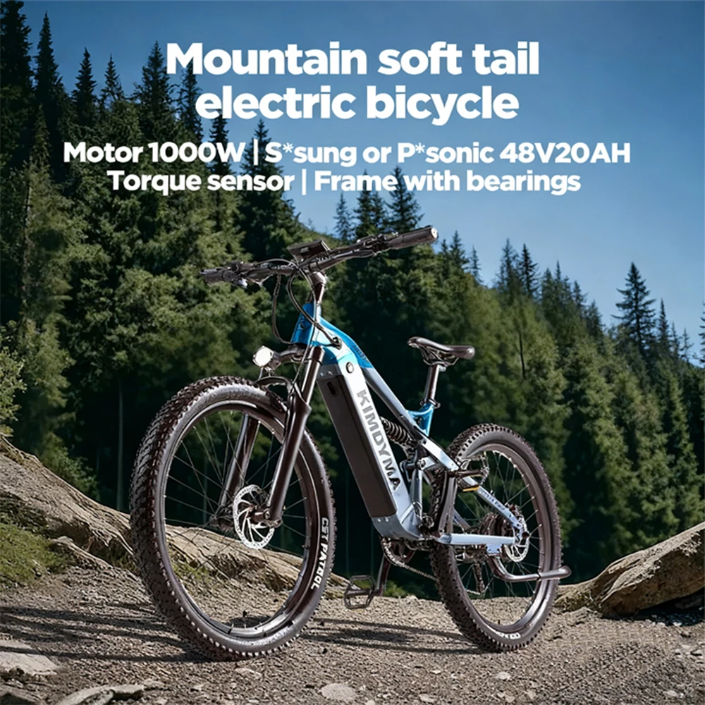 KIMDYMA K01 Elektryczny rower górski 27.5×2.8 cala 1000W/250W 48V 20Ah Daleki zasięg Mocny silnik Pełne zawieszenie Hamulce hydrauliczne