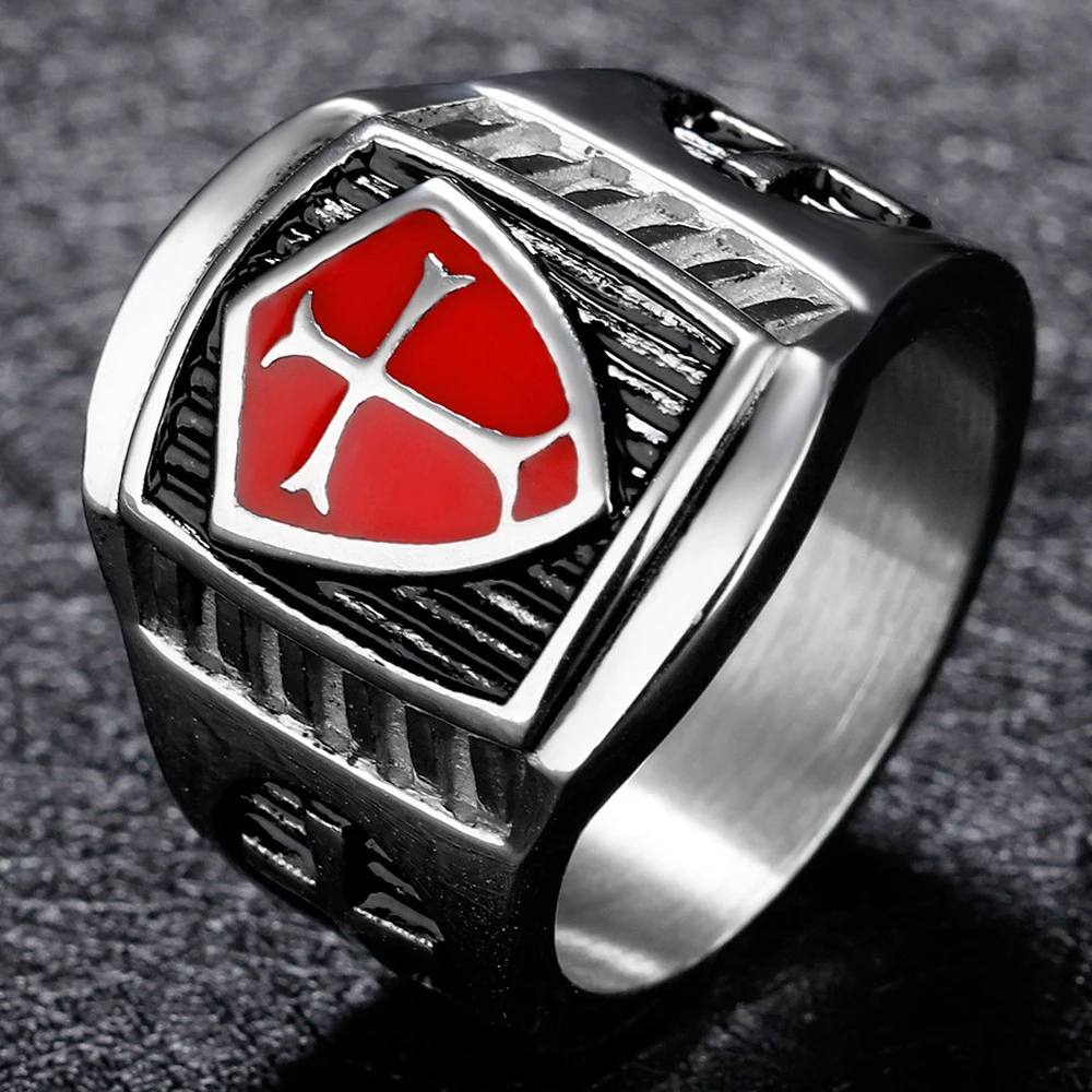 

Massive Men's Templar Finger-ring With Cross Shield Symbols Signet Army Rings For Men Stainless Steel Battlefield Origins