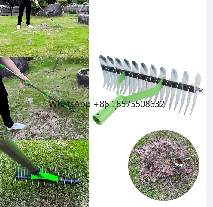 Thatch Rake Stainless Steel Curved Tip Teeth Lawn Rake for Leaves Garden Supplies