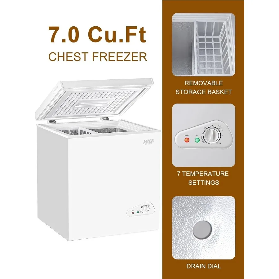 Compact Mini Deep Freezer with Top Open Door for Home Kitchen or Garage Storage 7.0 Cu.Ft Capacity with 7 Gears Temperature Con