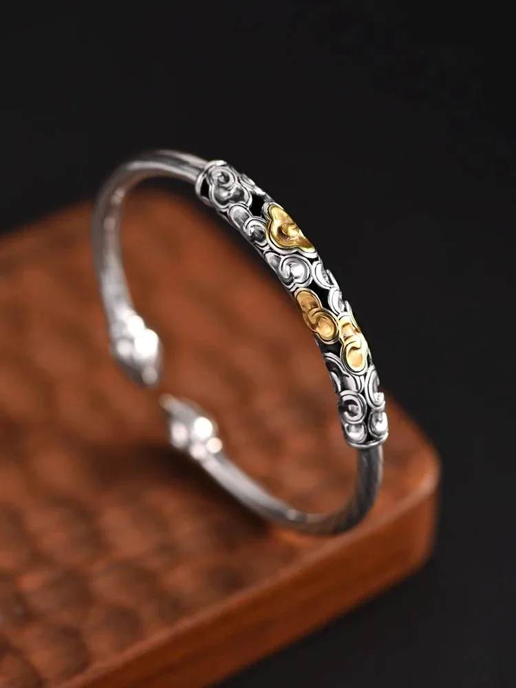 New Silver Color Xiangyun Bracelet for Men and Women Birthday Gift Chinese Style Year of The Dragon Boy's Bangles Luxury Bangle