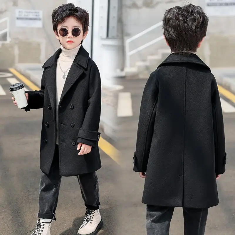 Add cotton thickening 2024 new children\'s clothing foreign style children\'s woolen coat  baby winter coat large children\'s  coat