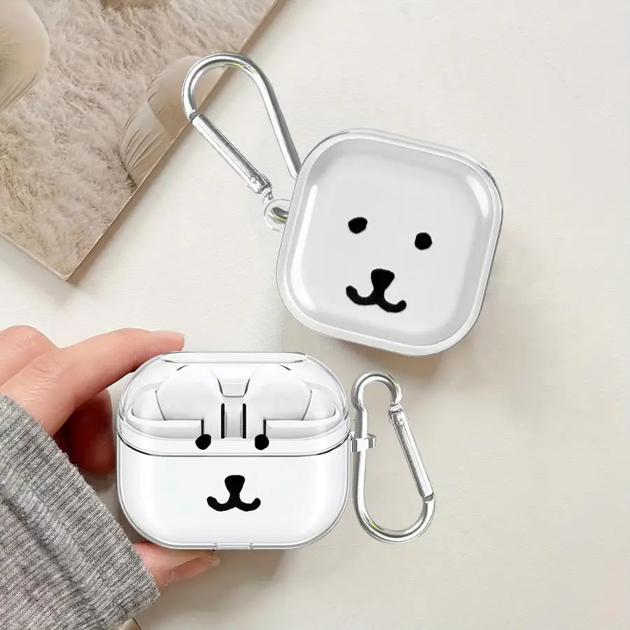 Case For Samsung Galaxy Buds 2Pro 3 FE 3Pro 4Pro 4 Pro 2 Live Clear Earphone Cases Cover With Hook Ins Funny Simple Bear Face view 2