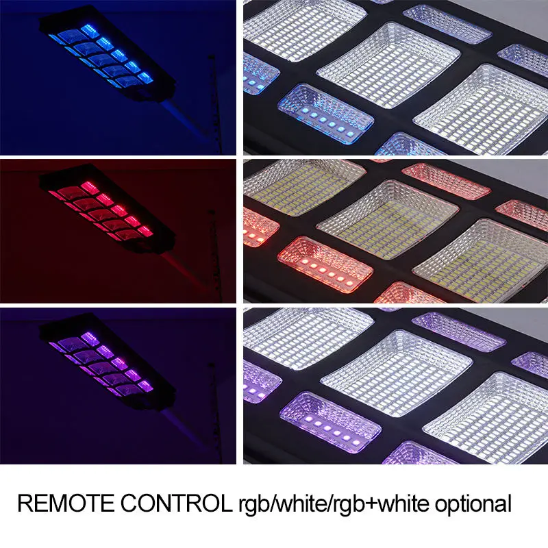 Nuevo farola LED Solar colorida RGB 300W 400W 500W 600W farola Solar Sensor de Radar Control remoto impermeable jardín