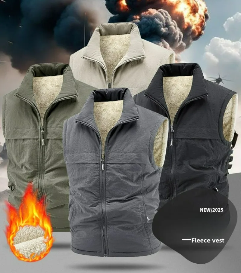 Fashion Large Size 5XL Men's Multi-Pocket Clothing Winter Vest Jackets Sleeveless Coat Male Warm Waistcoat Fleece Vest Men