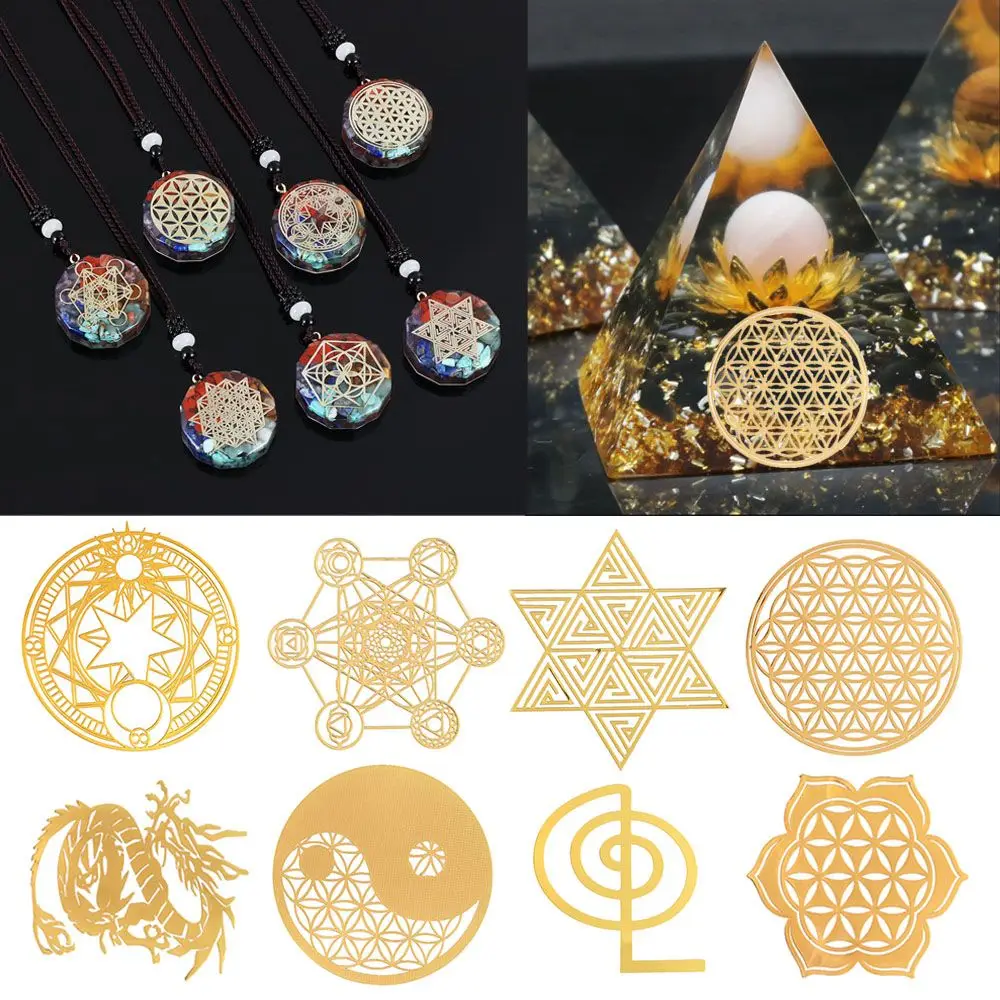 Making Material Gold Color Flower Life Pattern Sacred Geometric Sticker Metal Copper Sticker Energy Sticker for Making Mould