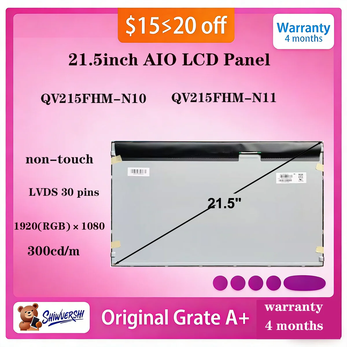 

21.5" New Original 1920*1080P FHD LCD Display Screen QV215FHM-N10 QV215FHM-N11 60Hz 30 pins