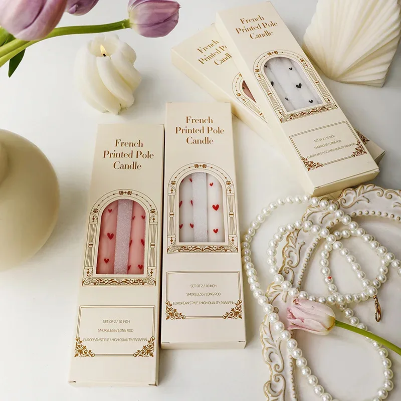 Romantic 2PCS 25CM Long Pole Printed Candles - Wholesale Smokeless Column Wax, for Wedding, Valentine's Day & Banquet