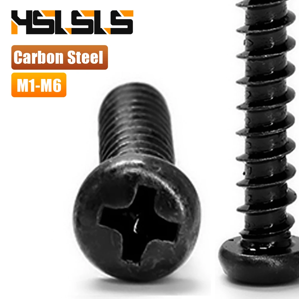 HSLSLS 20-100pcs Phillips Pan Head Micro Small Screws Self Tapping Screws M1-M6 Carbon Steel Cross Round Head Electronic Screws