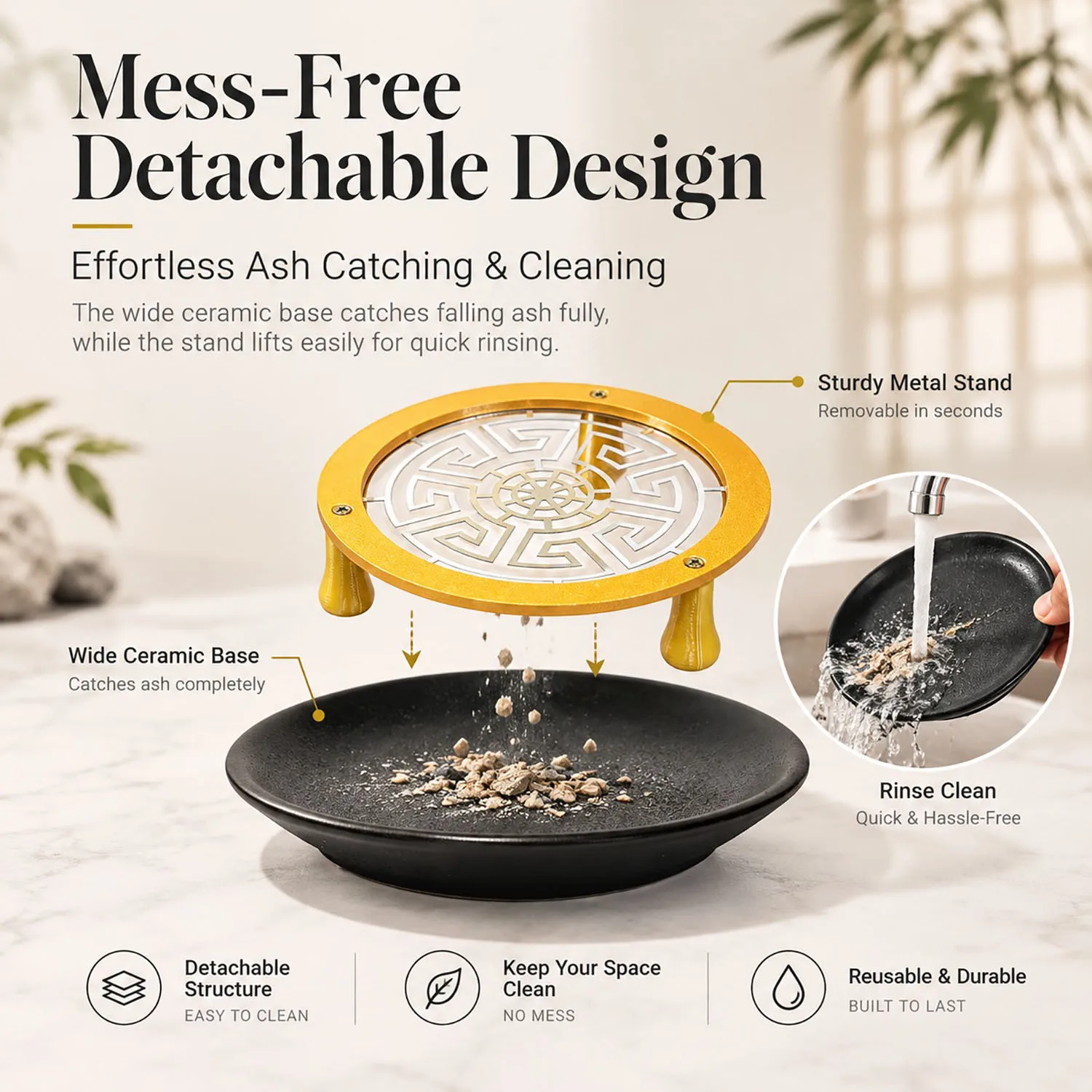 Metal Incense Holder Hollow Coil Incense Holder Burner with Ceramic Ash Catcher Incense Burner for Incense Coils Home Decoration