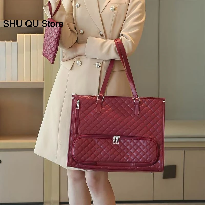 Women Lunch Tote Bag Multi-Function Laptop Bag Multi-Compartment Quilted Handbag with Purse Large Capacity for Food Fruits﻿