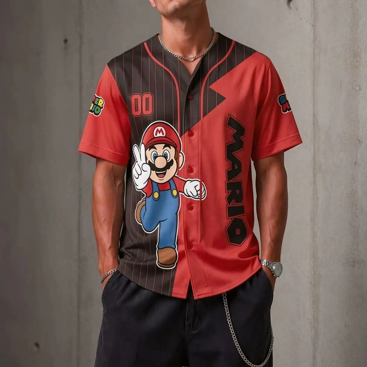 Men's Cartoon Anime Printed Crew Neck Short Sleeve Cardigan Baseball Uniform Casual Fashion Sports Jersey T-Shirt view 4
