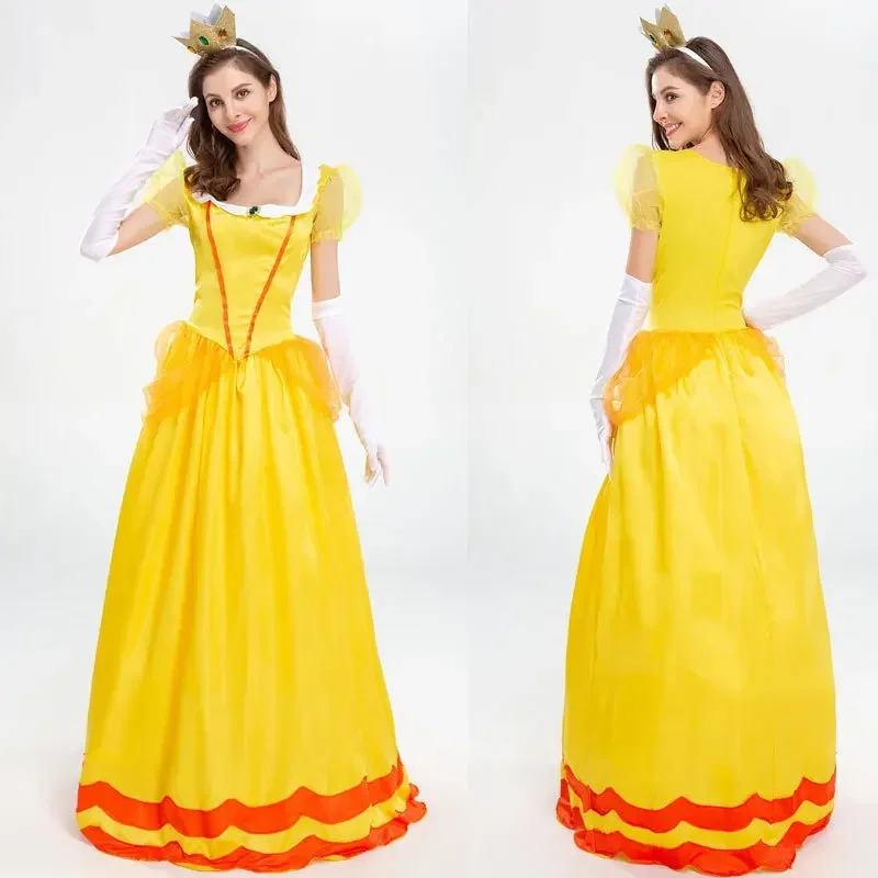 핑크 공주 복숭아 성인 코스프레 원피스, 여성 할로윈 슈퍼 히어로 의상, 푸림 카니발 파티 의상, 슈퍼 메리 원피스