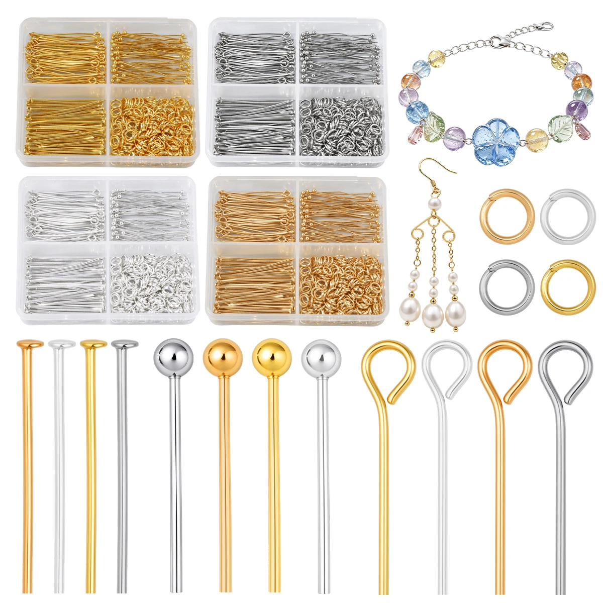 Alloy Jewelry Making Kit 200pcs Closed Jump Rings 50pcs Eye Pins 50pcs T-Pins 50pcs Head Pins for DIY Earring Bracele Marking