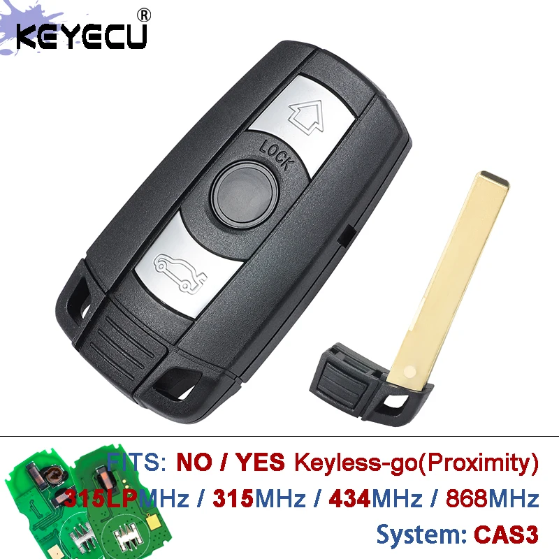 

KEYECU 315 / 315LP/ 433/ 868MHz ID46 / ID49 Chip CAS3+ Keyless-Go Proximity Remote Key Fob for BMW 3/5series x5 x6 2006-2011