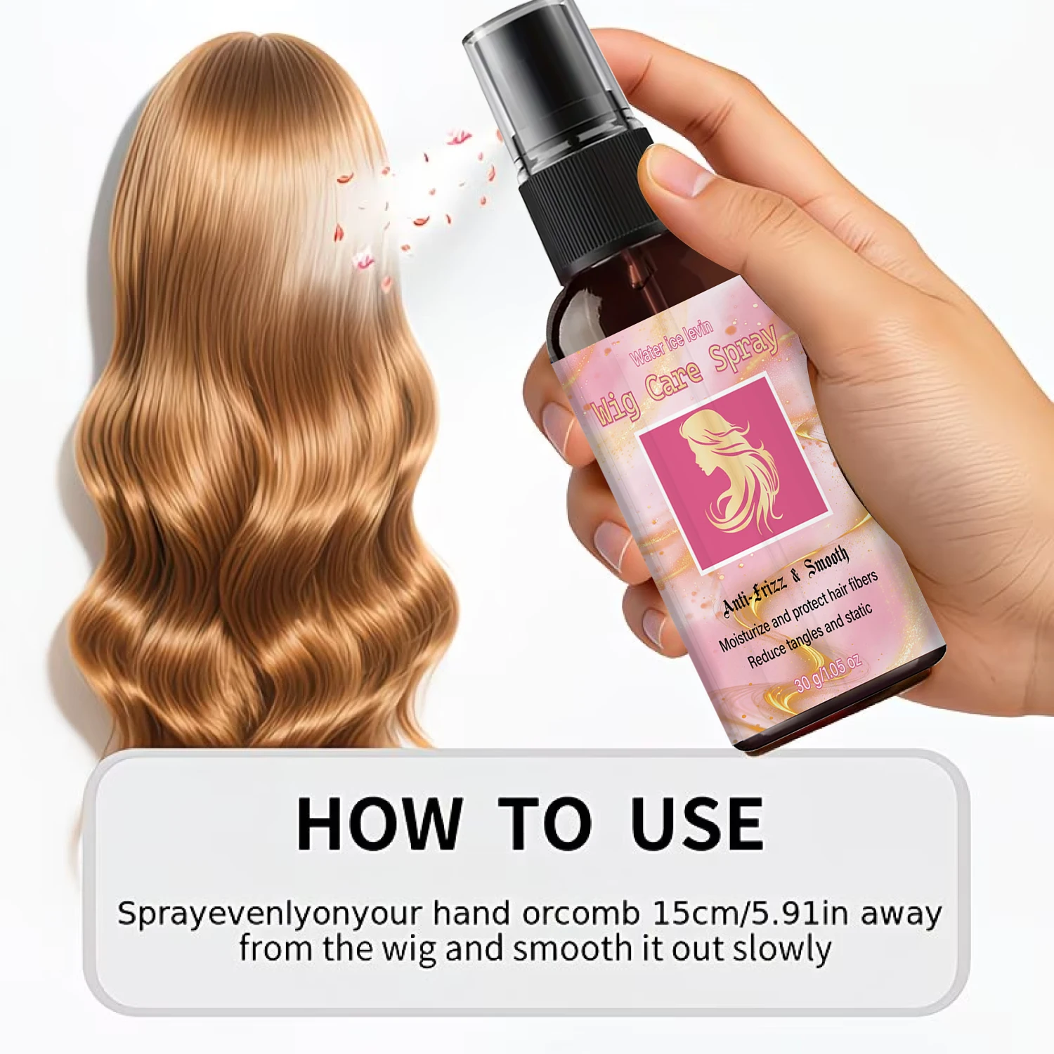 

Anti Frizz Wig Spray with Collagen & Hyaluronic Acid, Smoothing Moisturizing Treatment for Wigs, Reduces Tangles & Static 30g