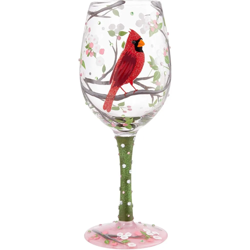 

Hand-Painted Cherry Blossom Artisan Wine Glass, 15 Oz, Multicolored Beauty