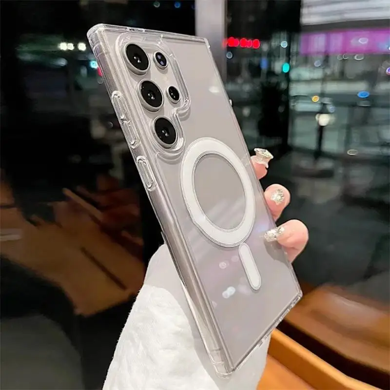 For Magsafe Magnetic Charge Phone Case For Samsung Galaxy S25 Ultra S24 Plus S23 S22 S21 S20 FE Ultra 25 edge Clear Cover