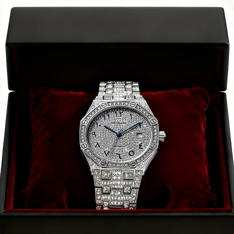 

Мужские серебряные роскошные часы в благородном стиле с необычными цифрами и механическим механизмом в виде звездного неба.