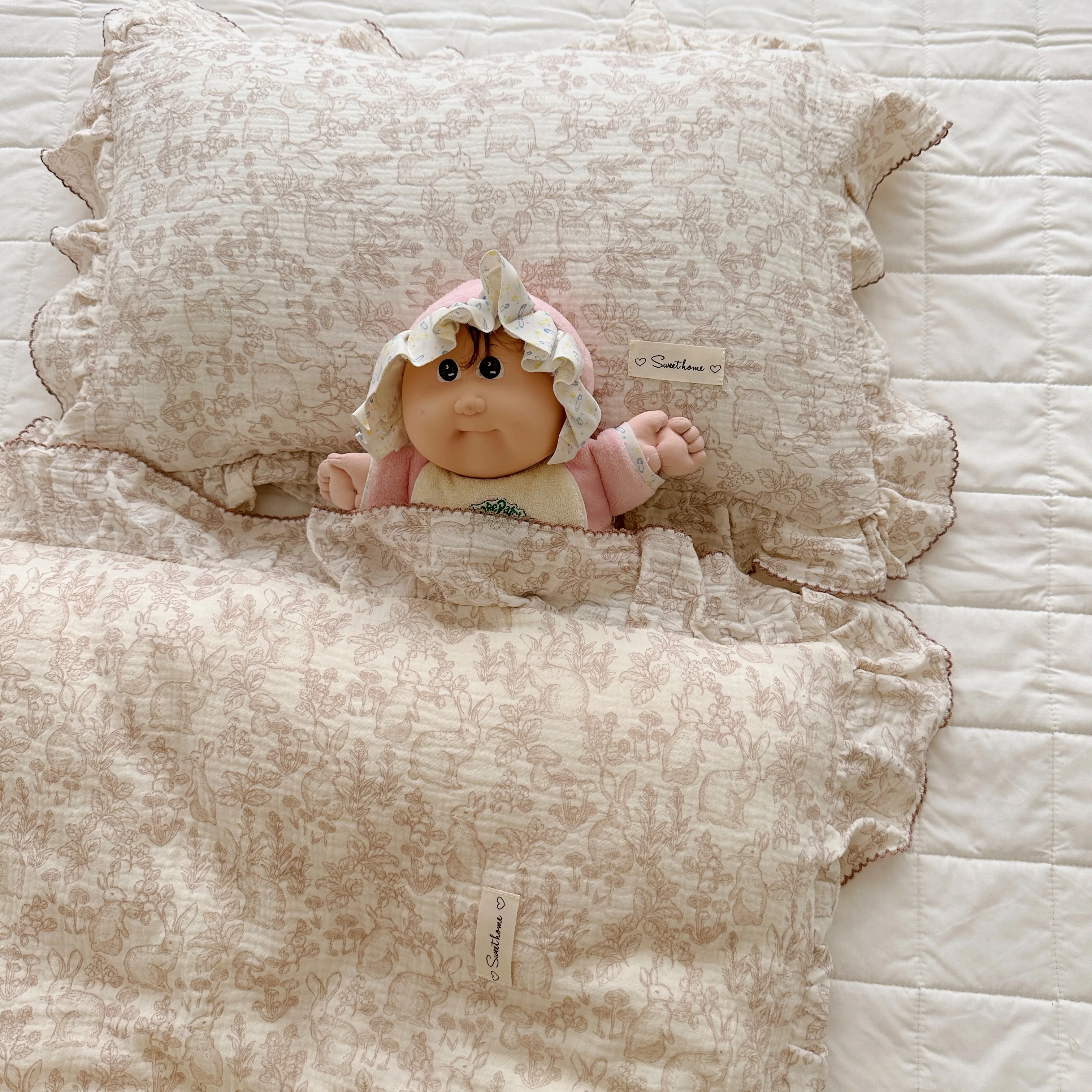 Korean Bunny Cotton Muslin Baby Crib Bedding Set Kids Bedding Kit Duvet Cover Pillowcase Without Filler