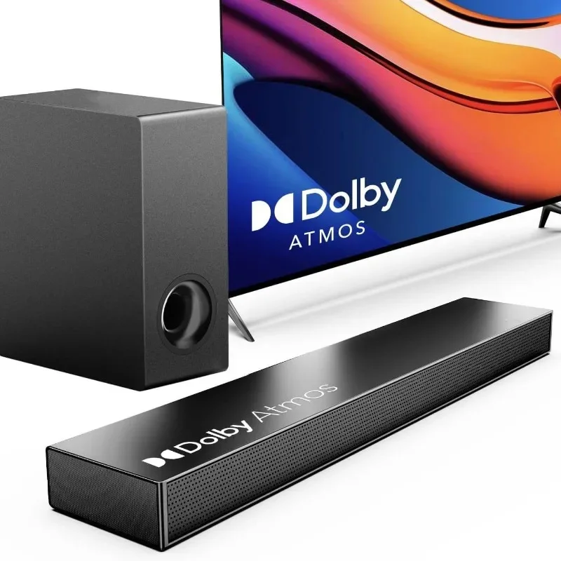 Саундбар Dolby Atmos 2.1-канальный с Bluetooth 5.3 для всей семьи, для телевизора, с сабвуфером, для основной бытовой техники, для Smart TV