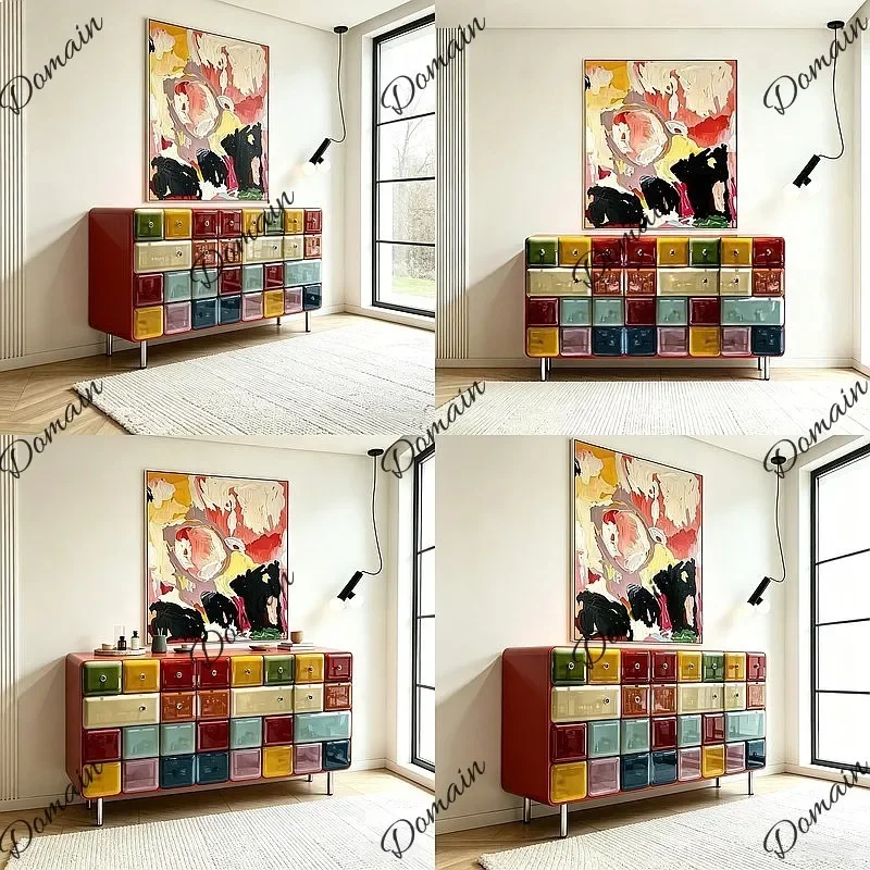 X80 Dopamine Art Geometric Shoe Cabinet Creative Colorful Storage Cabinet Irregular Entryway Decor Cabinet For Living Room