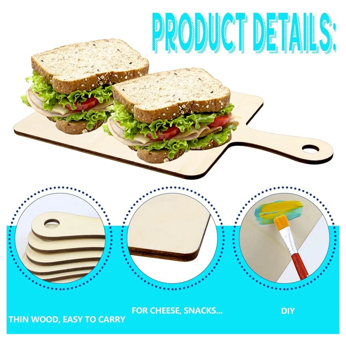 

Новая незаконченная деревянная разделочная доска для рукоделия с ручкой, для рукоделия, рождественский домашний кухонный декор (9,4 дюйма X 5,5 дюйма)