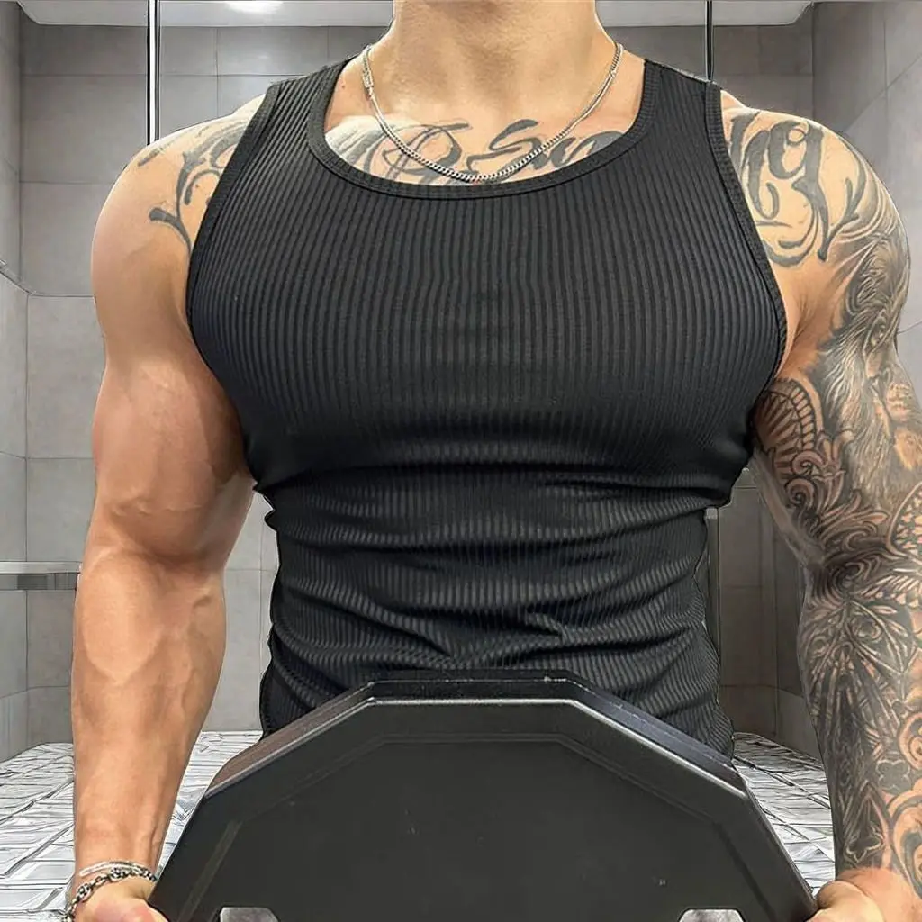 

Men's High-end Summer Sleeveless Fitness Vest: Elastic, Tight-fitting with Vertical-stripe