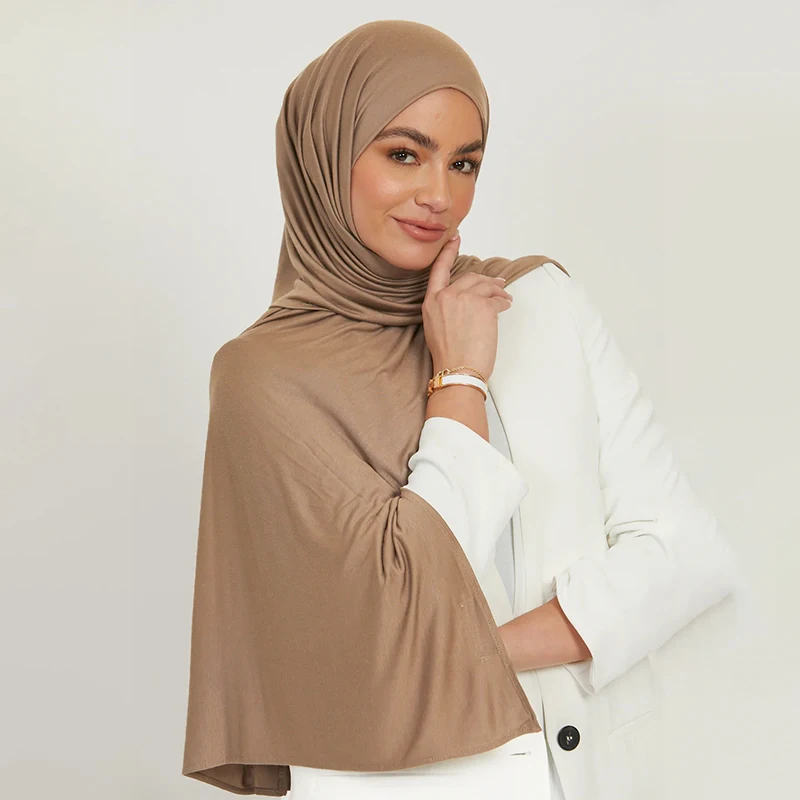High Quality Jersey Hijab With Good Stitch Stretchy Plain Muslim Scarf Solid Color Soft Turban Head Wraps Shawl