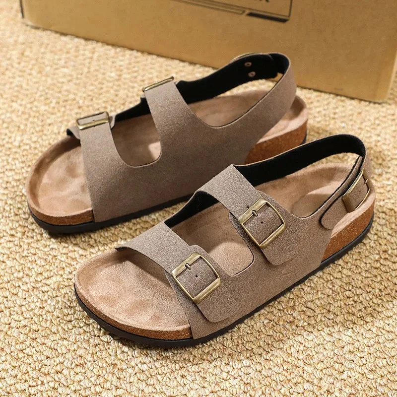 Man’s Cork Sandal Leather Breathable Comfort Summer Couple Beach Flip Flops Muller Outdoor Anti Slip Shoes Youth Casual Fashion