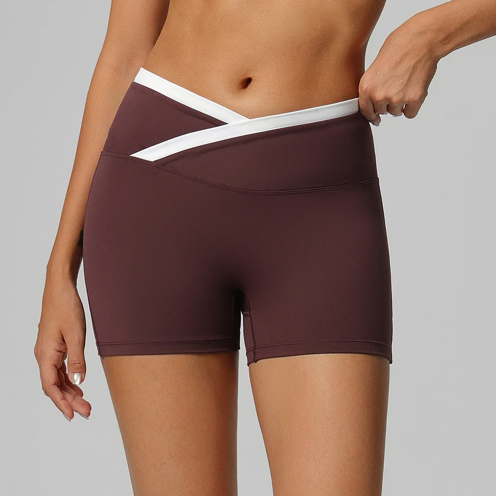 V‑Cross Waist Running Sports Shorts Women Buttock Lift Leggings Women Cycling Slim Fit Workout Shorts High Waist Yoga Shorts