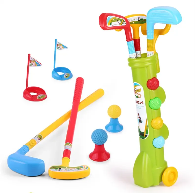 [Funny] 11pcs/set Sports game kids Golf training toy Golf clubs ball case toy child golfer toy movement ability developing gift