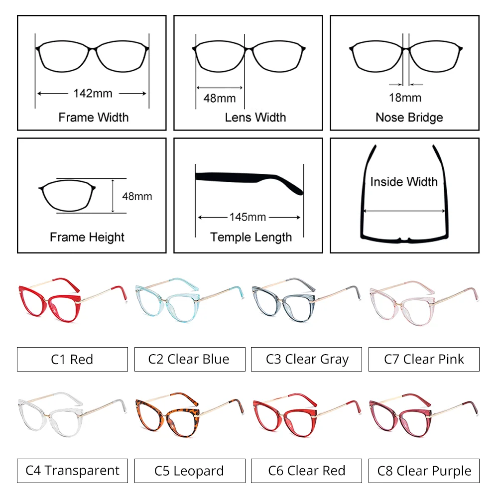 Trendy Women's Eyeglasses with Frame Computer Goggles Anti Blue Light Coating Glasses Red 0 Diopter Myopia oculos grau feminino