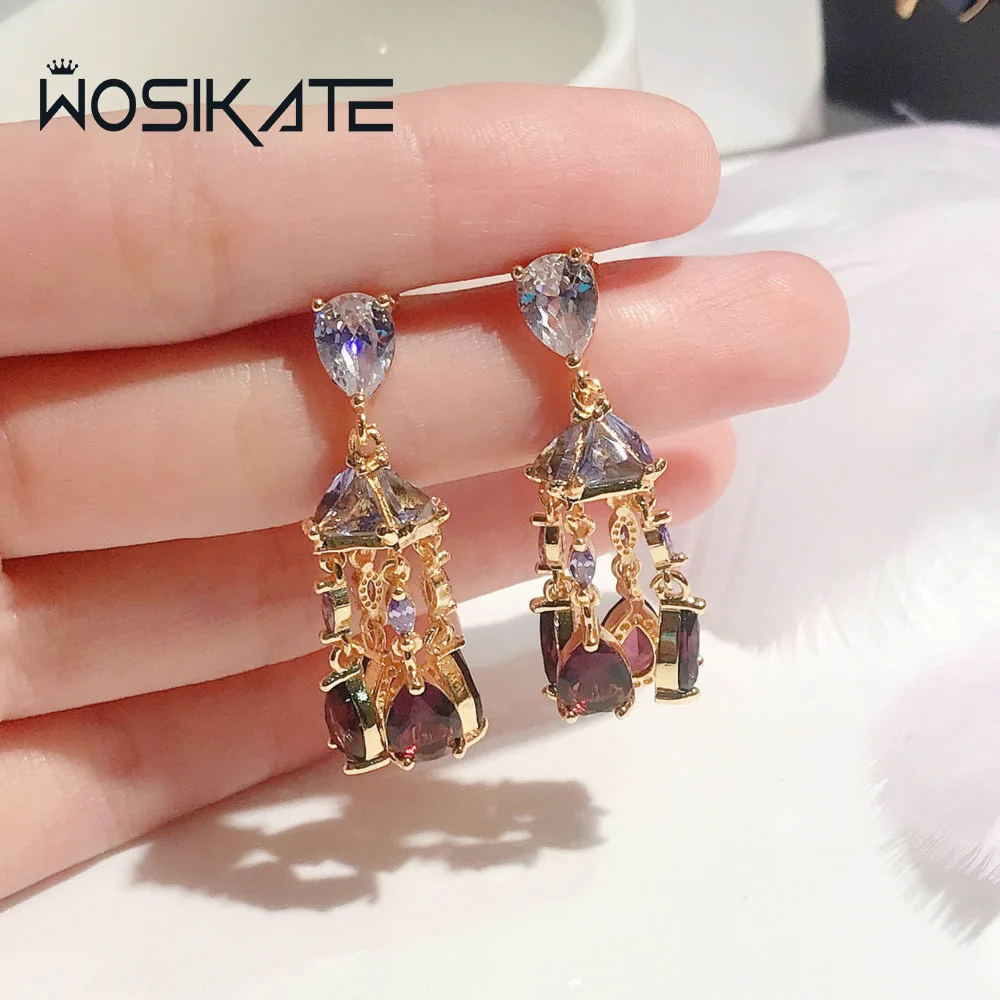 WOSIKATE High Quality Light Luxury Amethyst Wind Chime Earrings For Women 925 Sterling Silver Fashion Jewellery Pendant Earrings