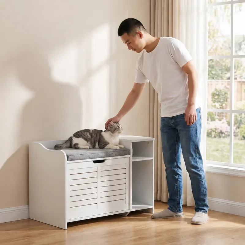 Wooden Cat Litter Box Indoor Pet Toilet Cabinet Ventilated Cat House Bedside Table Hidden Furniture Litter Box Enclosure