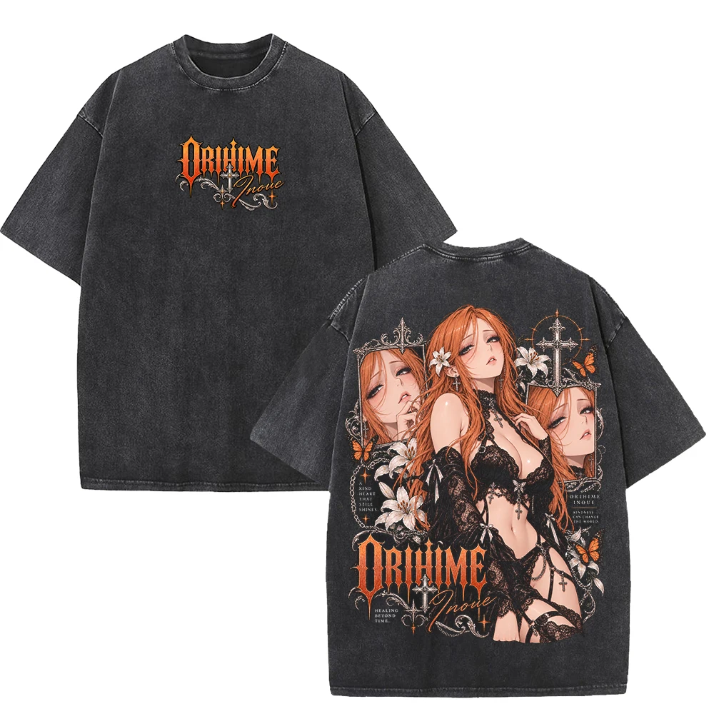 Orihime Inoue BLEACH Anime T-shirt Y2k Gothic Vintage Washed T Shirt Men Women Clothing Oversized Short Sleeve Fashion Tees Tops