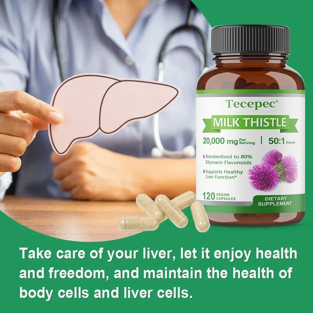 Natural Milk Thistle Supplement - Rich Silymarin, Detox Cleansing, for Liver Health, Supports Liver Function, 120 Capsules