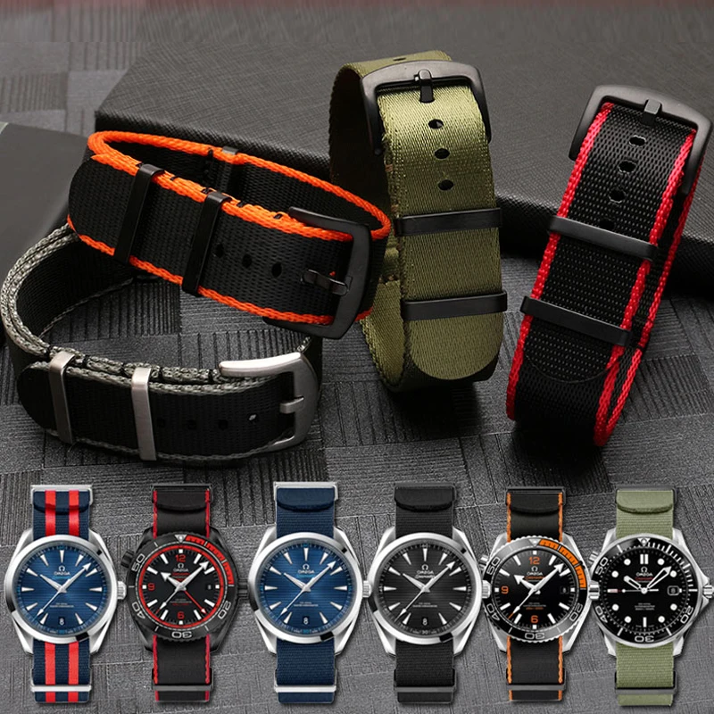 Sports Breathable Soft Nylon Watchband for Omega Seamaster 300 Tissot Armani Mido Citizen Casio Seiko IWC 20 22 Watch Strap