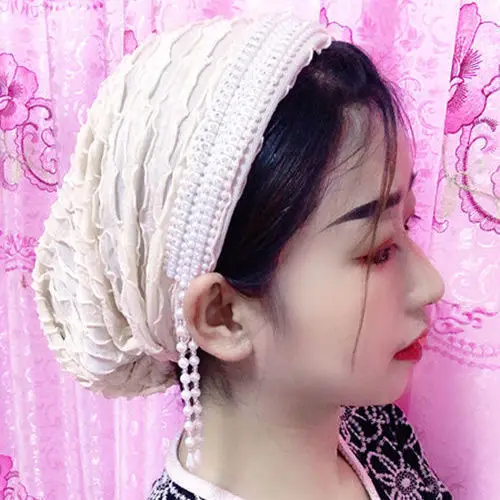 

Mesh Lace Tassels Turban Underscarf Women Inner Hat Hijab Beanies Bonnet Headscarf Chemo Cap Hair Loss Slouch Head Wrap Muslim